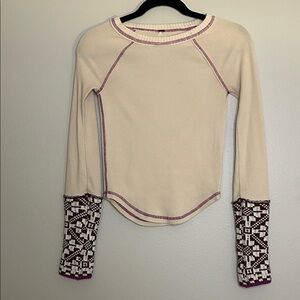 Free People Cream and Purple Long Sleeve Tee